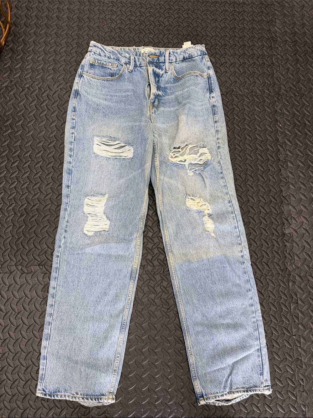 Good American Light Wash Distressed Boyfriend Jeans